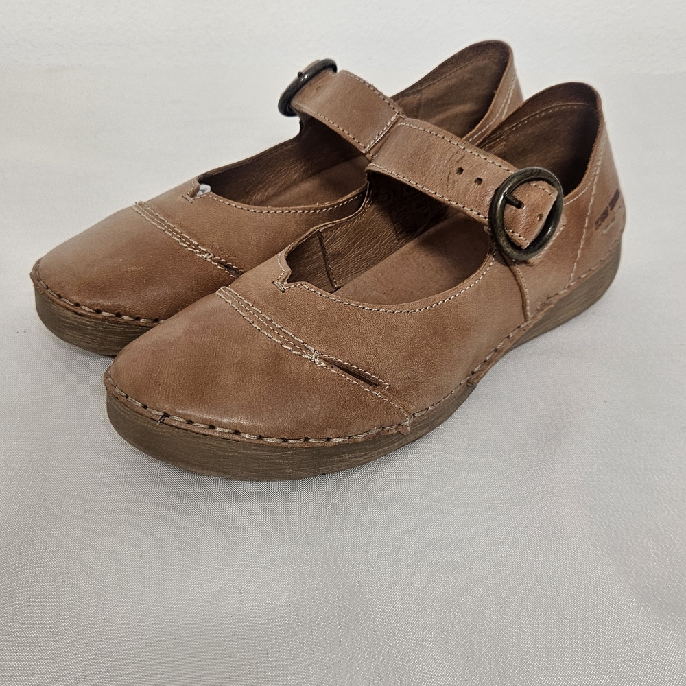 Josef Seibel Tan Leather Mary Jane Flats